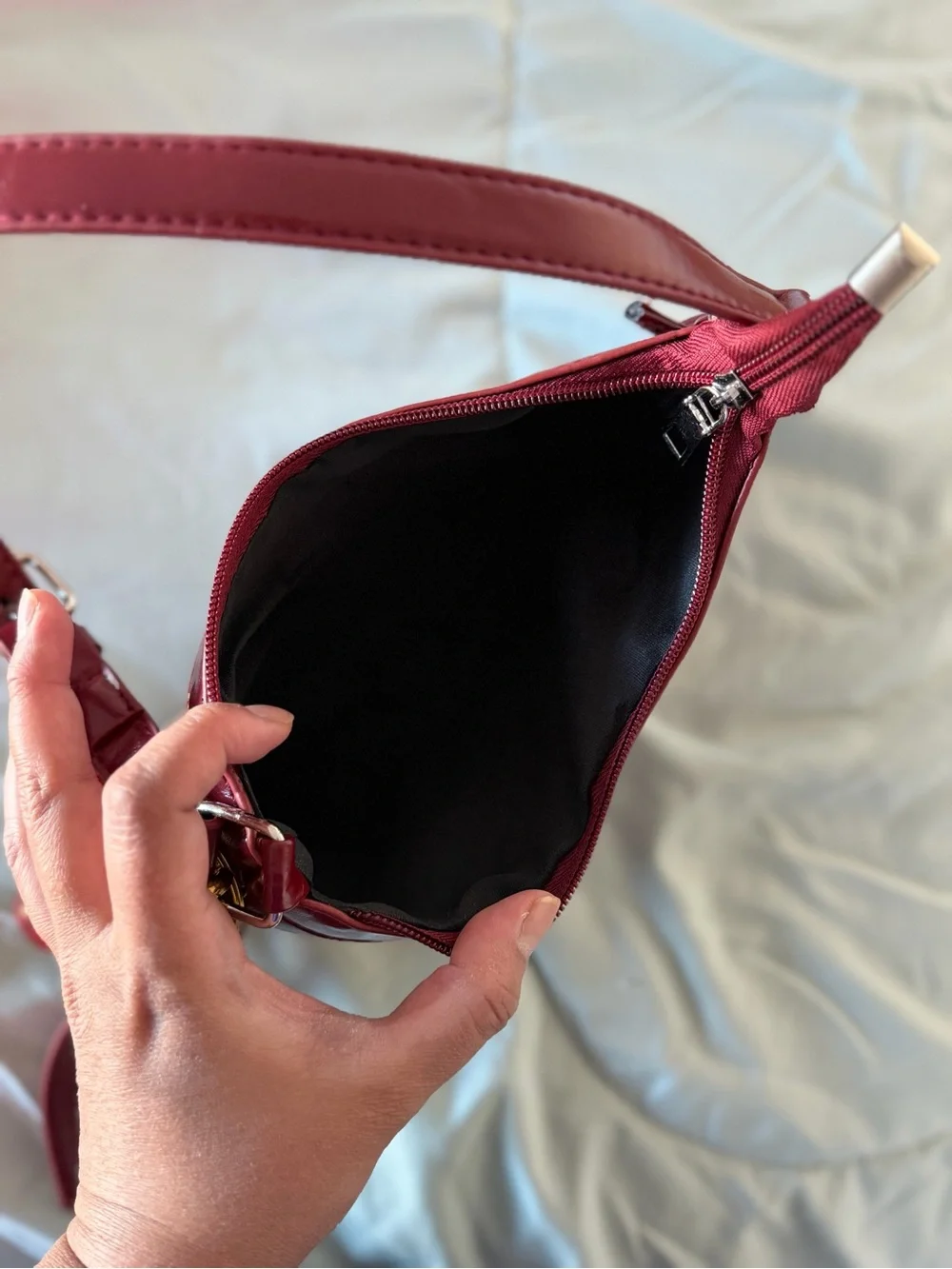 Women's Cherry-Accent Burgundy Shoulder Bag - Stylish Everyday Carry
